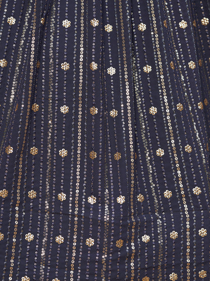 Odette Grey Georgette Embellished Semi Stitched Lehenga With Unstitched Blouse For Women