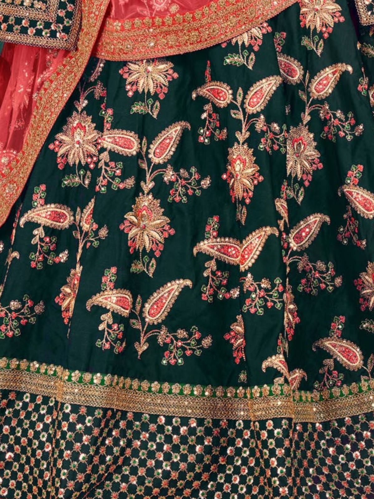 Odette Green Silk Blend Embroidered Semi Stitched Lehenga With Blouse For Women