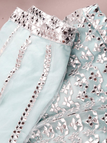 Odette Women Aqua Blue Semi Stitched Lehenga With Unstitched Blouse