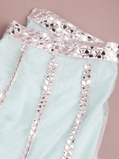 Odette Women Aqua Blue Semi Stitched Lehenga With Unstitched Blouse