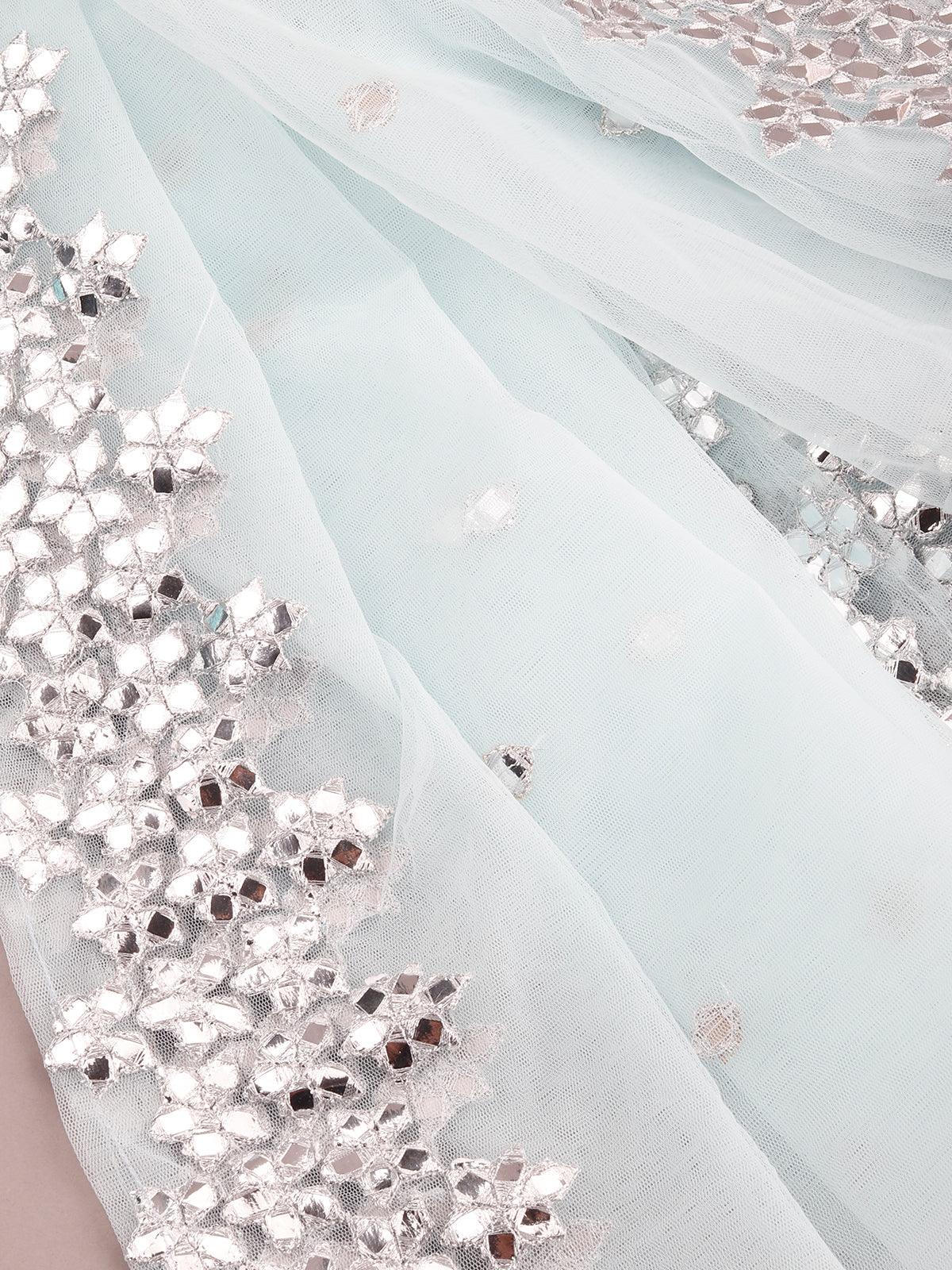 Odette Women Aqua Blue Semi Stitched Lehenga With Unstitched Blouse