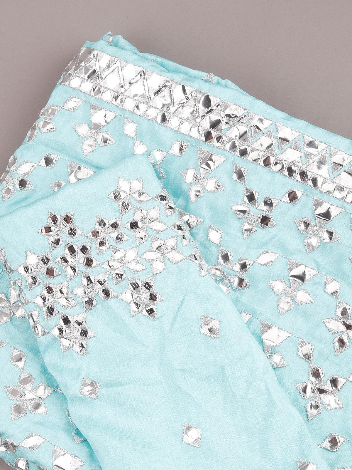 Odette Women Aqua Blue Semi Stitched Lehenga With Unstitched Blouse