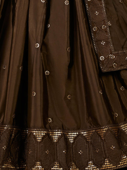 Odette Women Designer Olive Green Silk Blend Semi Stitched Lehenga With Unstitched Blouse