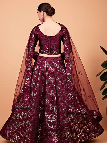 Odette Women Maroon Designer Semi Stitched Lehenga With Unstitched Blouse