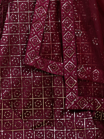 Odette Women Maroon Designer Semi Stitched Lehenga With Unstitched Blouse