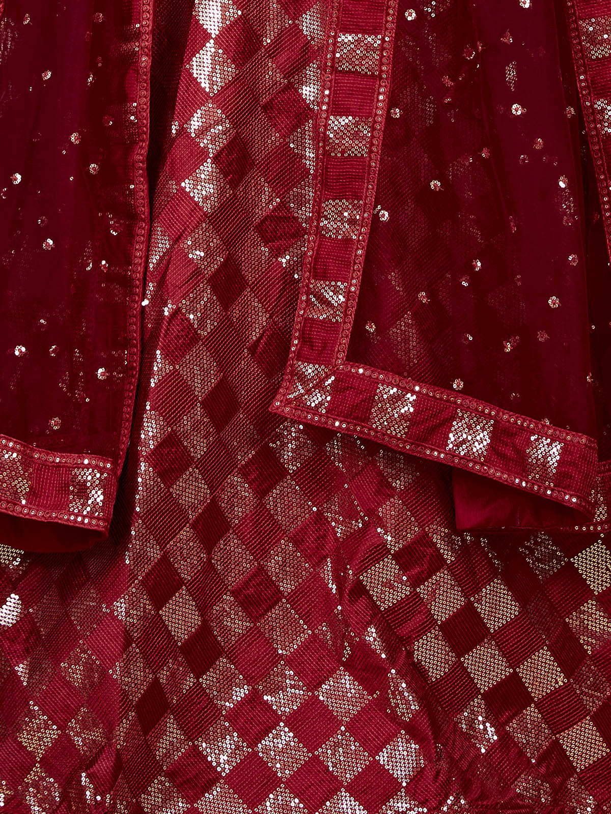 Odette Women Modish Red Silk Blend Semi Stitched Lehenga With Unstitched Blouse