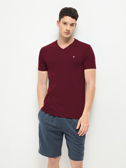 Lotto T-Shirt V Neck Burgundy