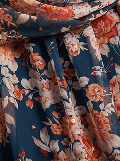 Odette Women Blue Lehenga Poly Georgette Blouse