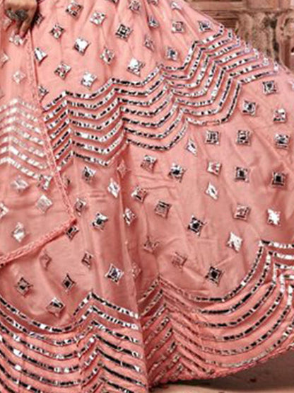 Odette Women Peach Semi Stitched Lehenga With Blouse