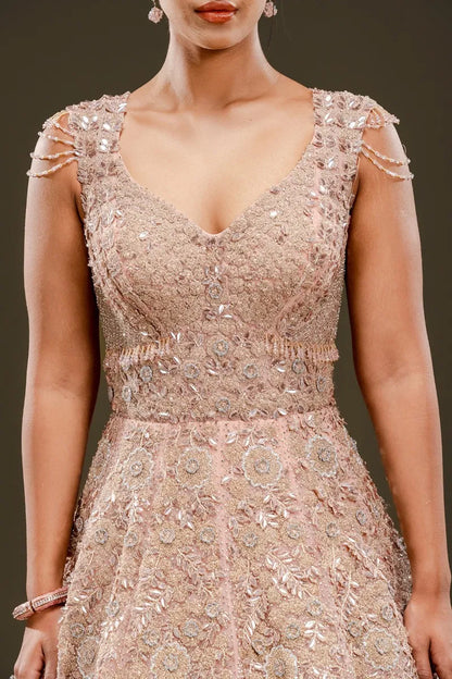 Dusty Pink Sequins Embroidered Net Evening Gown-JE2419