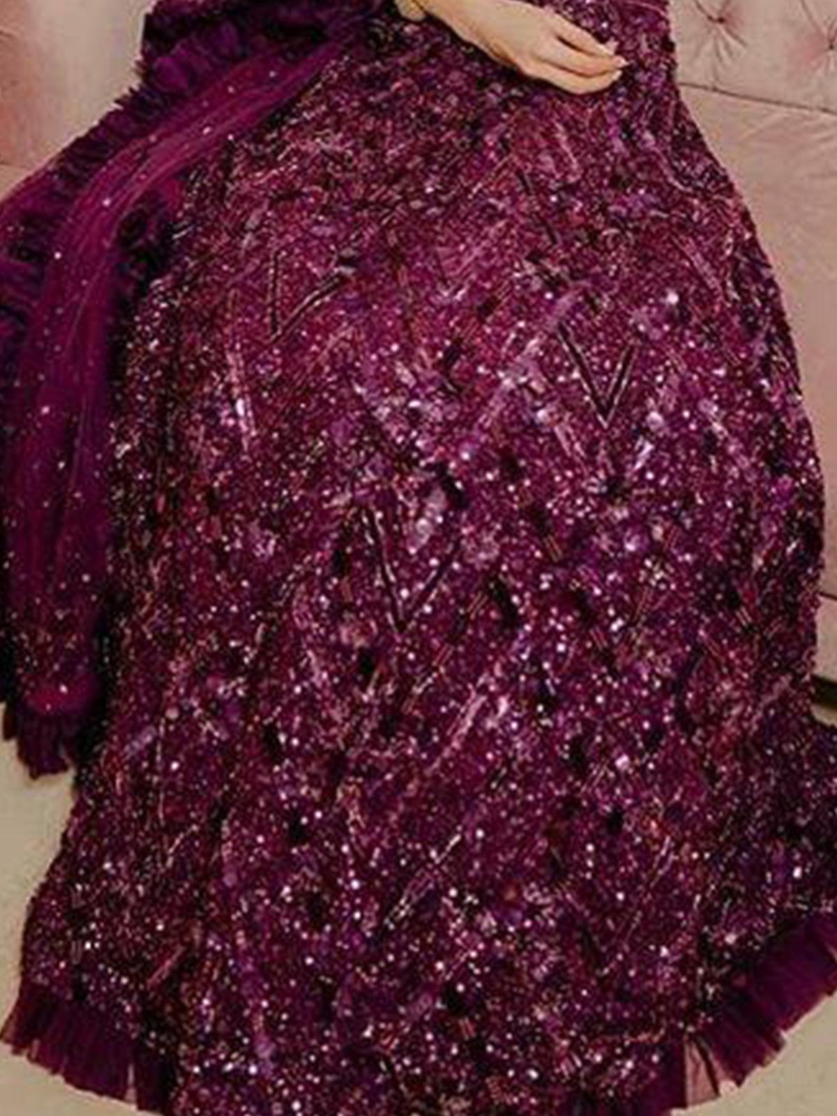 Odette Women Flashy Purple Semi Stitched Lehenga With Unstitched Blouse