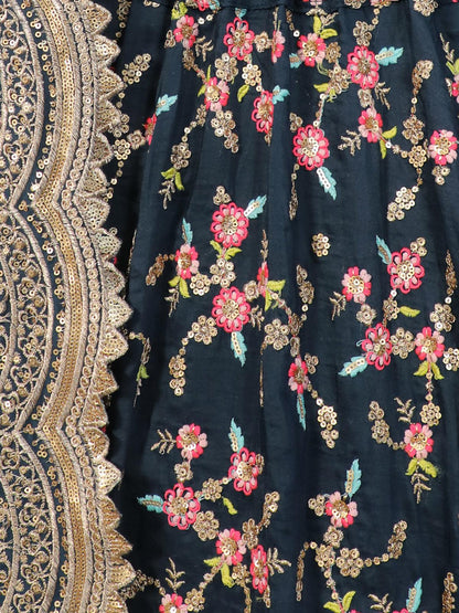 Odette Women Blue Floral Sassy Semi Stitched Lehenga With Unstitched Blouse