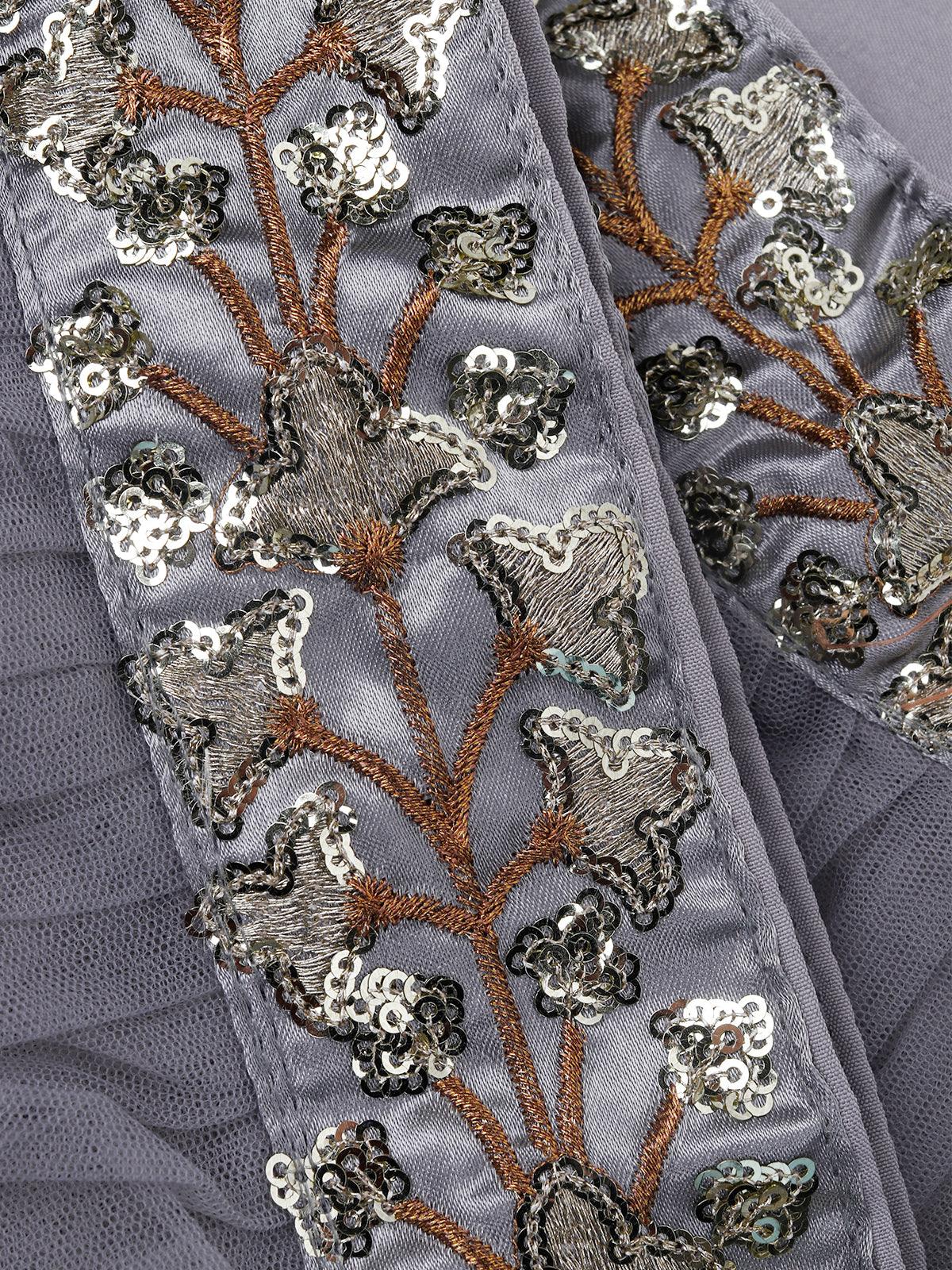 Odette Women Grey Designer Semi Stitched Lehenga With  Unstitched Blouse