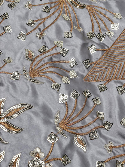 Odette Women Grey Designer Semi Stitched Lehenga With  Unstitched Blouse