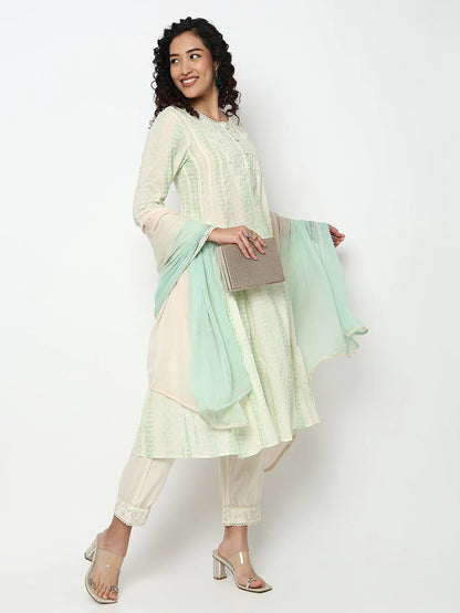 Embroidered Flared Kurta and Pant with Dupatta Set