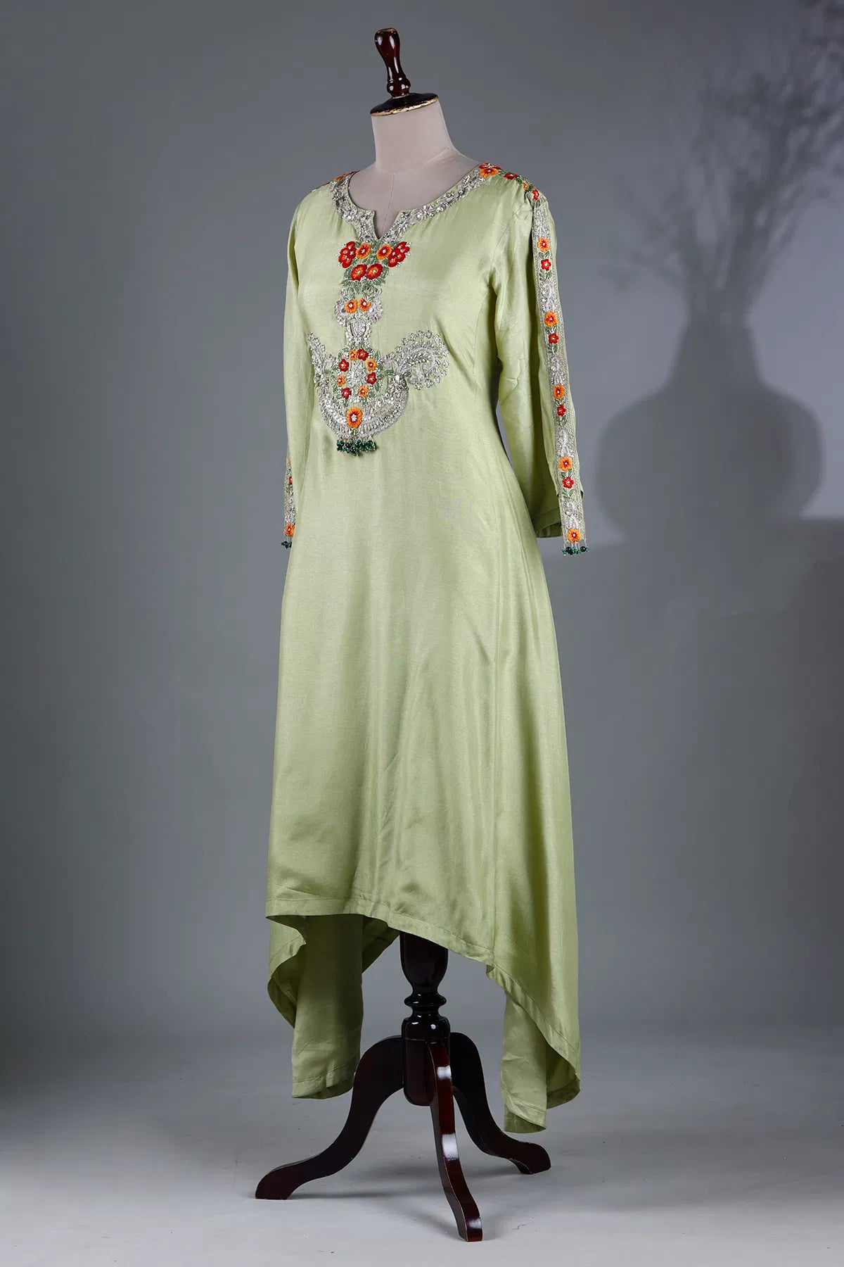 Light Green Resham Embroidered Flared Style Kurti-JE2360