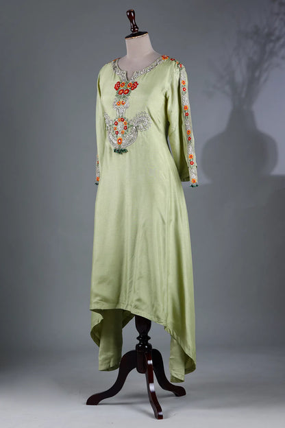 Light Green Resham Embroidered Flared Style Kurti-JE2360