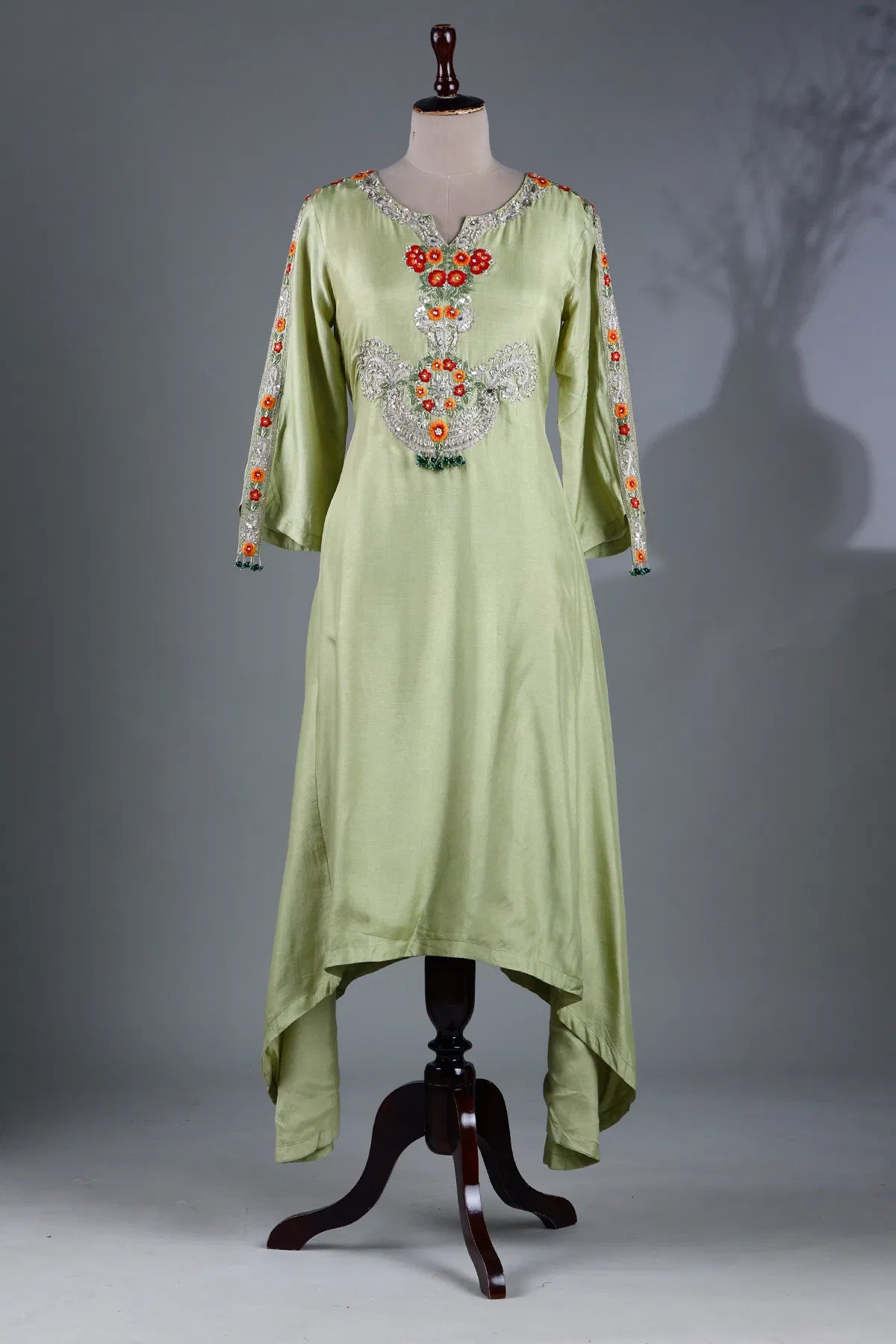 Light Green Resham Embroidered Flared Style Kurti-JE2360