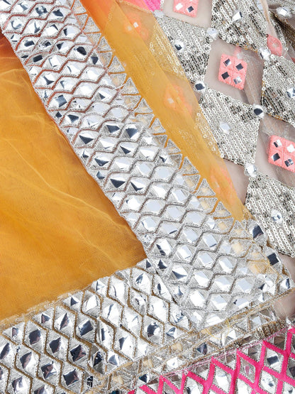 Odette Women Multicolored Net Sequence Semi-Stitched Lehenga Choli