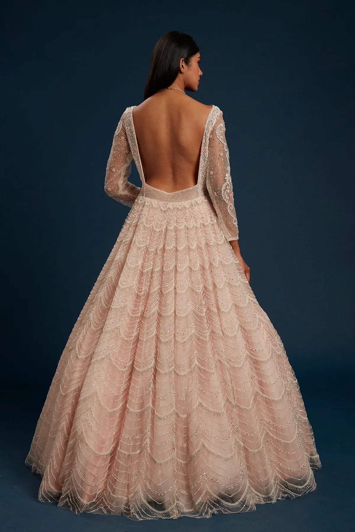 Pearl Pink Indowestern Net Gown with Stone Work-GG1051