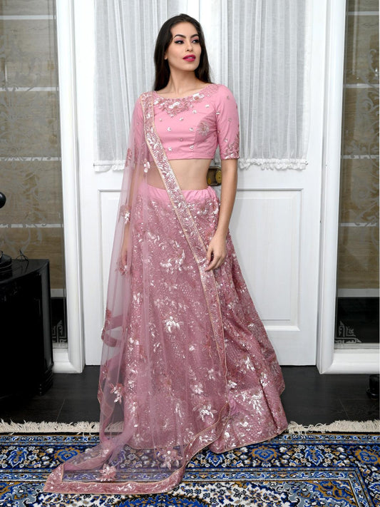 Odette Women Pink Lehenga With Blouse
