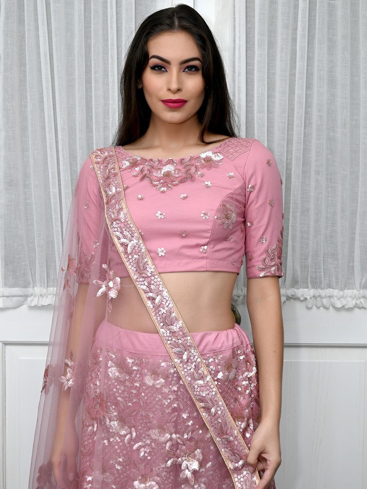 Odette Women Pink Lehenga With Blouse