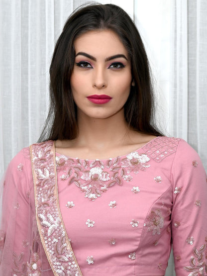 Odette Women Pink Lehenga With Blouse