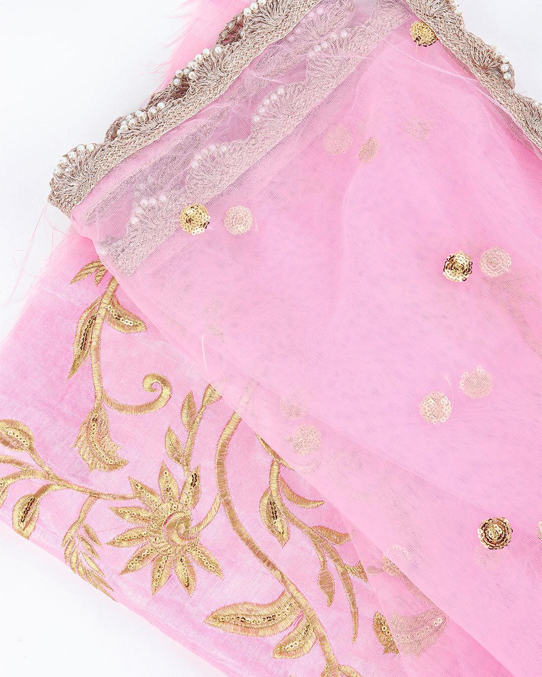 Odette Women Soft Net Pink Semi Stitched Lehenga With  Unstitched Blouse