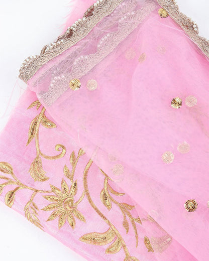 Odette Women Soft Net Pink Semi Stitched Lehenga With  Unstitched Blouse