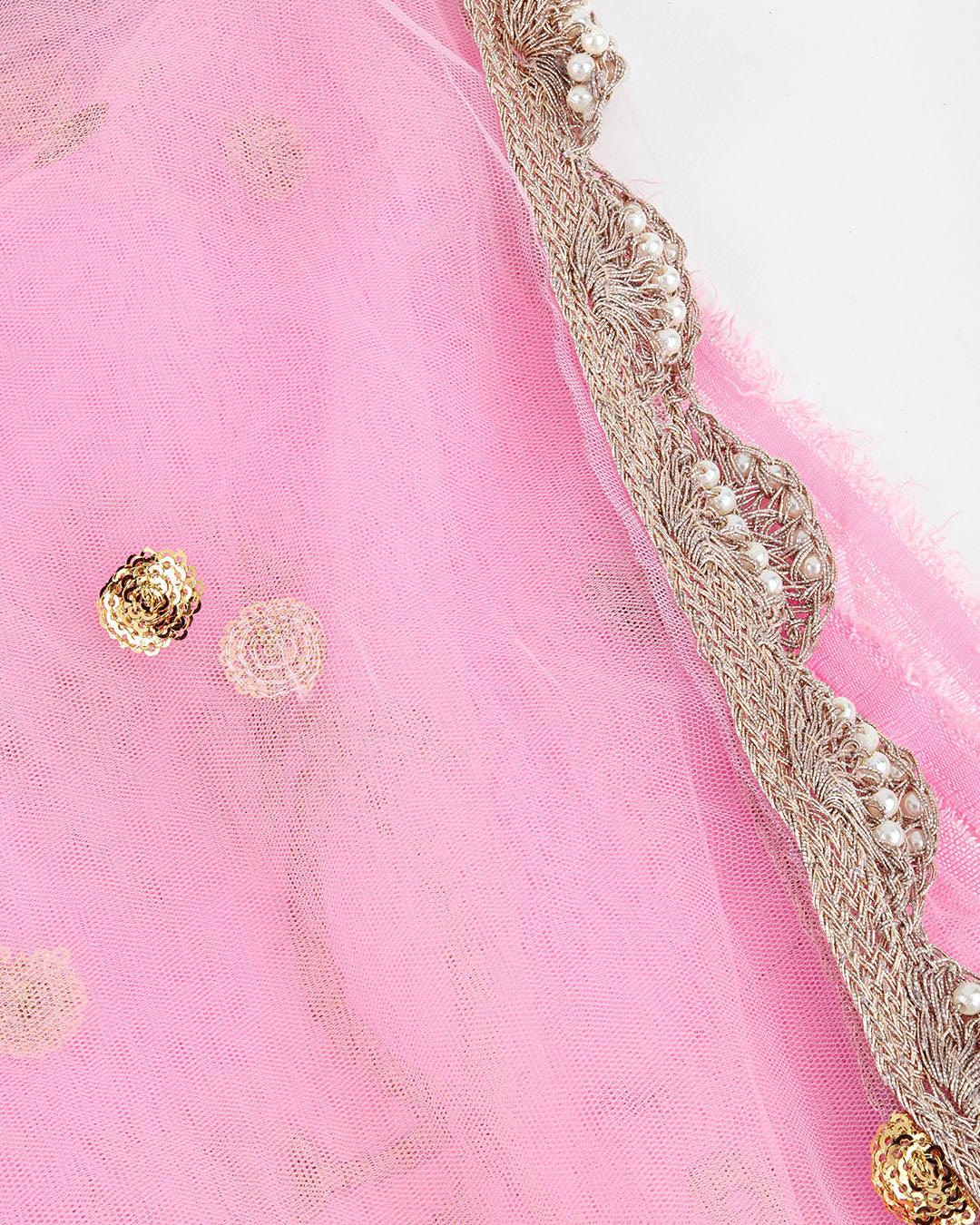 Odette Women Soft Net Pink Semi Stitched Lehenga With  Unstitched Blouse